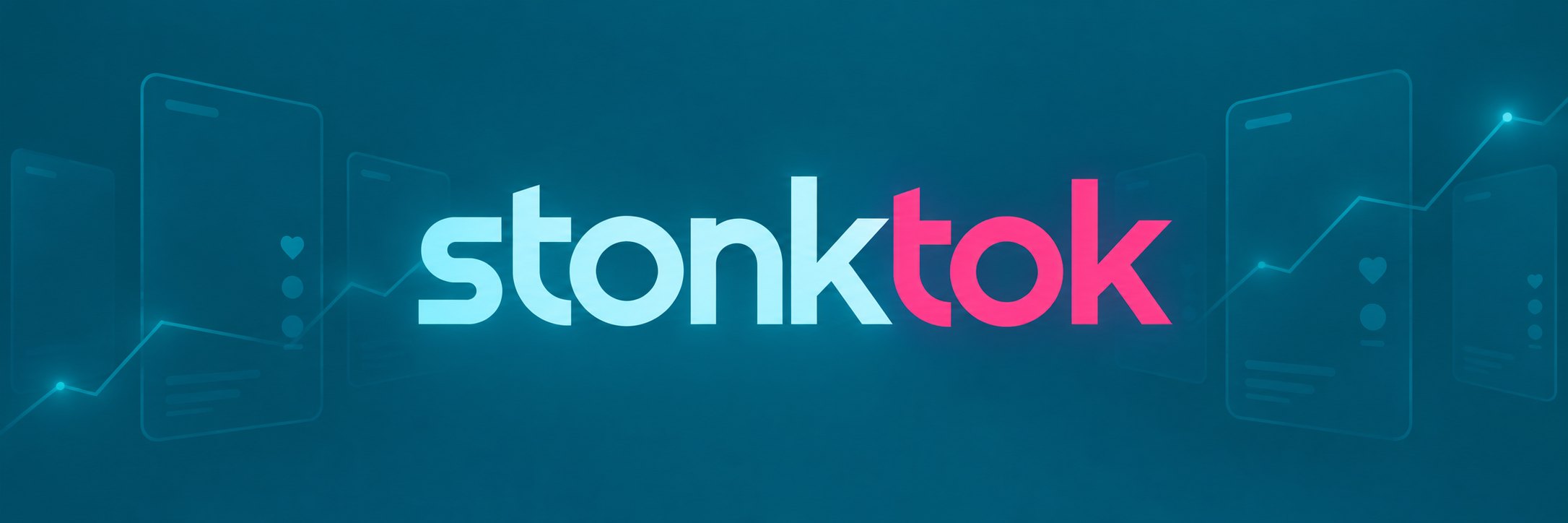 StonkTok original banner with vertical feed cards and a decorative trend line